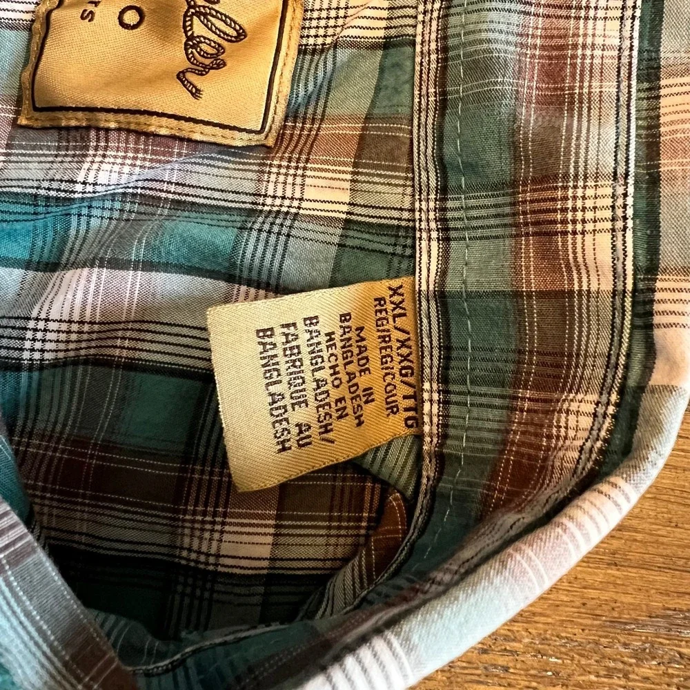 Wrangler Retro Western Shirt Cotton Blend Plaid Teal Brown XXL Regular Fit